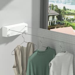 Intrekbare Waslijn - Drooglijn Muur - Kleding Drogen - Roestvrij Staal - 4.2 Meter - Zilver — thumbnail 3
