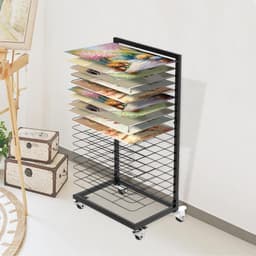 Functioneel foto droogrek met 18 verwijderbare planken en slotbare wielen voor kunst en afdrukken — thumbnail 1
