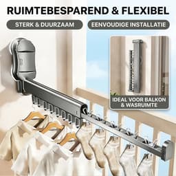 Wanddroogrek - Droogrek – Kledingrek – Wasrek – Inklapbaar – Hangdroogrek – Kledingroede & Kledingstang – Wasrek Muur- Donkergrijs — thumbnail 4
