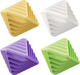 Verpakking van 4 herbruikbare antistatische wasballen, 65*58*60 mm, geschikt voor wasverzachter in de wasmachine. Het gestructureerde oppervlak voorkomt dat kleding in de knoop raakt en verbetert het reinigingseffect (geel, paars, groen, wit). — thumbnail 1