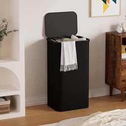 Wasmand met Deksel - 100 Liter - Ruimtebesparend en Opvouwbaar - Zwart - Wasverzamelaar - Perfect voor Thuisgebruik - Modern Design — thumbnail 2
