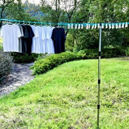 Waslijn Stand - Droogrek Buiten - Buiten Kleding Drogen - Hoogte Verstelbaar - 10m Touw 20 Clips - Zilver — thumbnail 2