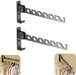 2 stuks kledinghanger - droogrek - kledingopslagrek - wandmontage - inklapbaar - geen boren nodig - opbergaccessoires - geschikt voor binnen, buiten, balkon (zwart, 34*13cm) — thumbnail 1