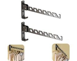 2 stuks kledinghanger - droogrek - kledingopslagrek - wandmontage - inklapbaar - geen boren nodig - opbergaccessoires - geschikt voor binnen, buiten, balkon (zwart, 34*13cm)