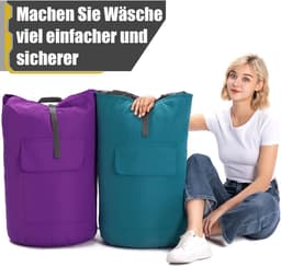 Waszak voor op reis, vuile was, XXL, 115 liter, waszak met 2 gevoerde schouderbanden, waszak, opvouwbare opbergzak, kledingtas, plunjezak, rugzak (turquoise) — thumbnail 4