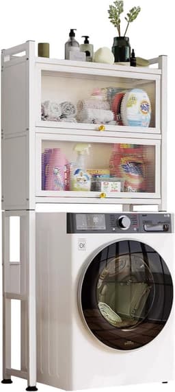 Plank boven Wasmachine - Opbergrek Wasruimte - Ruimte Besparen - Met Vouwdeuren - 167 cm - Wit — thumbnail 1