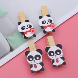 Houten Wasknijpers - Fotoclips Klemmen - Decoratief Ophangen - Cartoon Panda Design - 35 cm - Gekleurd — thumbnail 3
