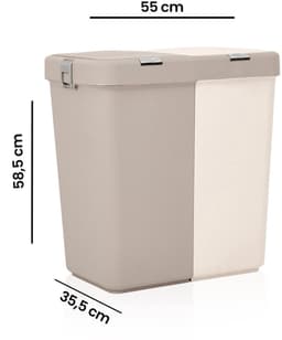 Wasmand - Wassorteerder - Wasmand opvouwbaar - Wasbox - Wasmand met touch deksel - Sumpas Wasmand - 2 vakken -80 Liter - 100% gerecycled plastic - Bruin/Creme — thumbnail 2