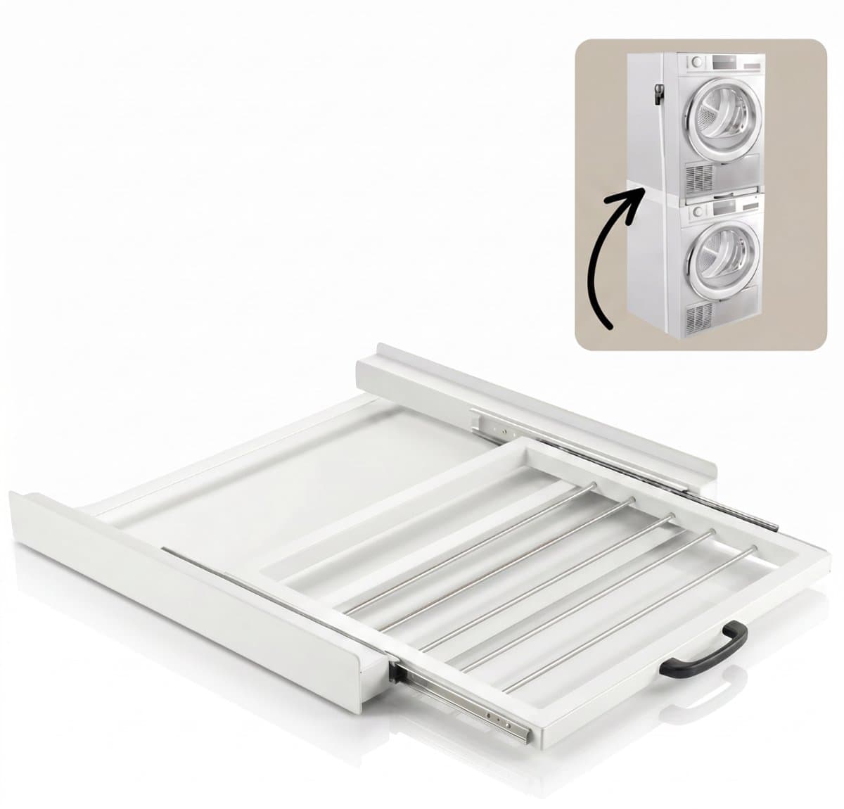 Morelia® Tussenstuk Wasmachine Droger Inclusief Droogrekplank & Spanband - Stapelkit Wasmachine Droger - Universeel - Wit — afbeelding 1