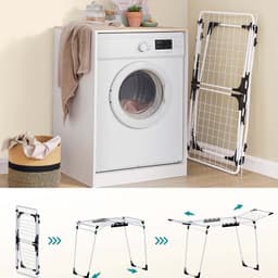 Kledingdroogrek Opvouwbaar Ruimtebesparend Groot Droogoppervlak Voor Kleding Stevig Duurzaam Metalen Frame Gemakkelijk Te Gebruiken En Schoon Te Maken Geschikt Voor Binnen, Balkon, Badkamer, Tuin 56,5x173x96,5cm Wit — thumbnail 2