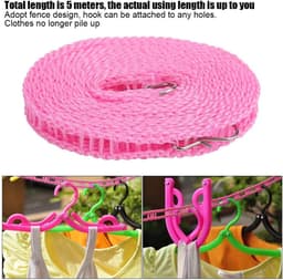 Waslijn Kleding Touw - Drooglijn Hanger - Kleding Drogen Buiten - Winddicht Antislip - 5 Meter Lang - Roze — thumbnail 3