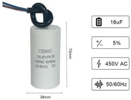 Geschikt voor CBB60 16uF 450V 50/60Hz condensator – Geschikt voor motorstart – Geschikt voor compressoren en waterpompen – eenvoudige installatie — thumbnail 2