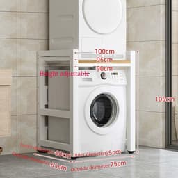 Wasmachine Opbergrek - Wasmachine Kast Organizer - Ruimte Besparen - 300kg Draagvermogen - 75x65x105 cm - Zwart met Houtkleur — thumbnail 2