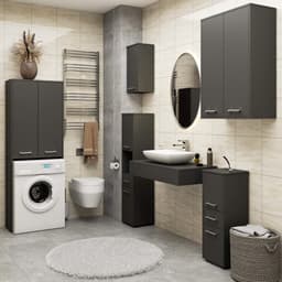 Waskast met Opbergruimte - Badmeubel - Badkamer Organiseren - Ruimtebesparend Ontwerp - 180 cm Hoog - Grafiet Grijs — thumbnail 2
