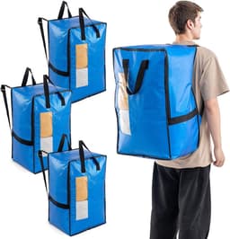 Verticale Verhuiszakken met Sterke Handvatten en Ritsen, Ideaal voor Kledingopslag, Waszakken en Reisaccessoires (Blauw, 4 Stuks) — thumbnail 1