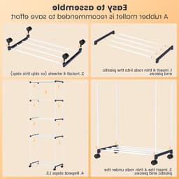 Ruimtebesparende Vrijstaande Wasdroger met Wielen, 5-niveau Handdoekhouder voor Binnengebruik in Badkamers en Huizen — thumbnail 5
