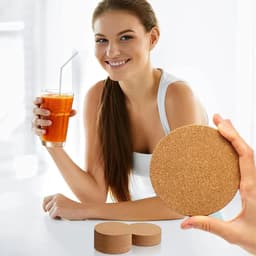 Set van 16 Houten Kurken Coasters - Absorberende Rond Kurken Onderzetters van 4mm Dikte voor Bescherming van Tafeloppervlakken — thumbnail 4