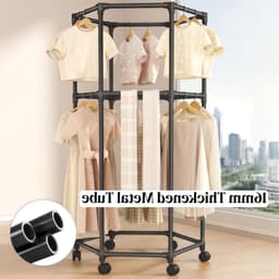 Dubbel Laags Hexagonaal Droogrek met 360 Graden Rotatie en Verplaatsbare Basis voor Thuis, Slaapkamer en Balkon - Ideaal voor Kleding en Handdoeken — thumbnail 2
