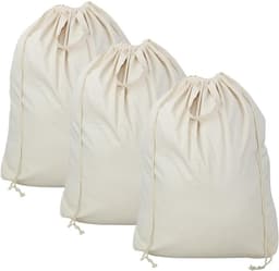 Set van 3 katoenen waszakken met trekkoord, ideale wasmand voor studenten, appartementen en hotels, perfect voor het organiseren van wasgoed en het bewaren van schone en droge kleding. — thumbnail 1