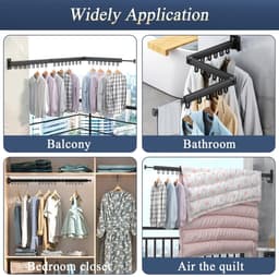OmGoods - Dailygoody - Wandwasrek - Uittrekbaar - Inklapbaar wasrek voor balkon - 120 cm - Kleding ophangen - Handdoekhouder - 3 niveaus — thumbnail 2