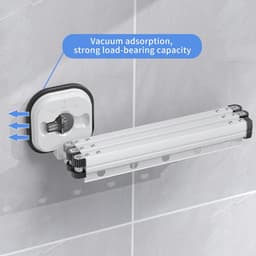Dailygoods- Droogrek intrekbaar - Kledingrek met zuignap - Opvouwbare kledingstang - Handdoekhouder - Voor balkon/badkamer - Melkwit 3-weg — thumbnail 2