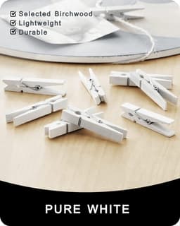 Wasknijpers Houten - Decoratieve Klemmen - Foto's Ophangen - Milieuvriendelijke Verf - 50 Stuks - Wit — thumbnail 3