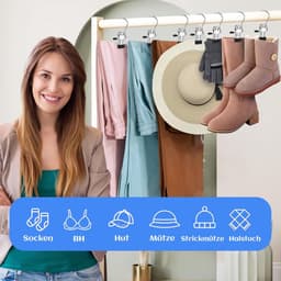 Dailygoods- Kleerhanger 20 stuks - Antislip Kledinghanger - Draagbare Wasknijpers - Roestvrij Staal - 360° Draaibare Haak - Verstelbare Rubberen Clip — thumbnail 3