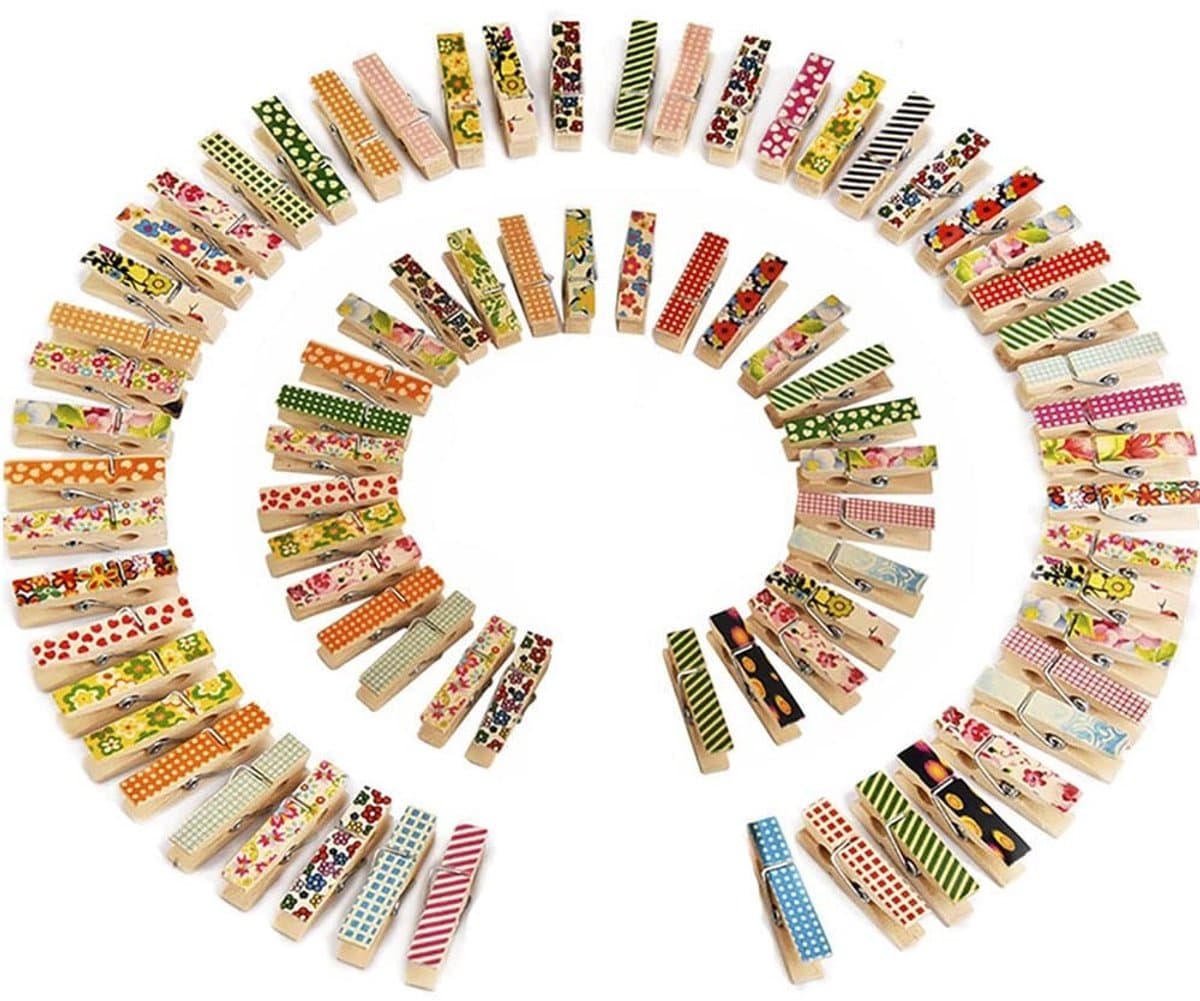 Dailygoods- Wasknijpers 50 Stuks - Mini Houten Wasknijpers - Gekleurde Wasknijpers - Kleine Wasknijpers - Voor Knutselen - 3,5 cm Grootte - Houten Clips — afbeelding 1