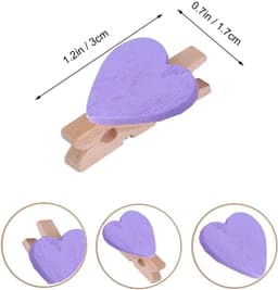 Houten Hart Knijpers - Mini Foto Clips - Foto's Ophangen - Met Natuurlijk Touw - 100 Stuks - Paars — thumbnail 5