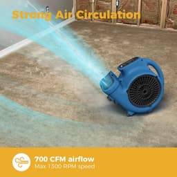 Luchtverplaatser Ventilator - Krachtige Blower - Snelle Droging - Stapelbaar Ontwerp - 700CFM - Blauw — thumbnail 4