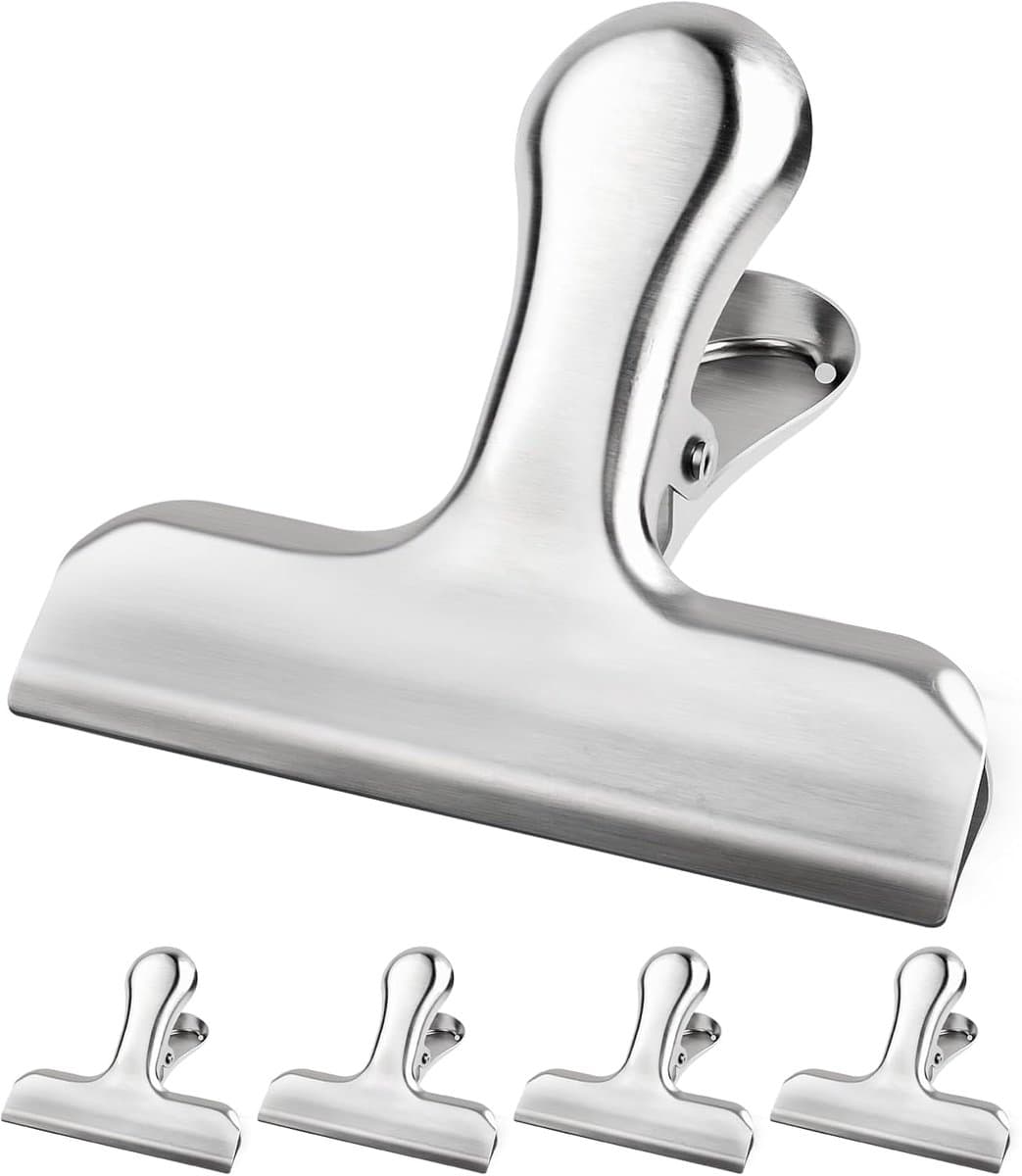 RVS Vershoudclips & Zakklemmen - Set van 5- Sterke Metalen Clips voor Voedsel, Foto's & Kantoor - Grote RVS Klemmen - Zilver- 55 mm — afbeelding 1