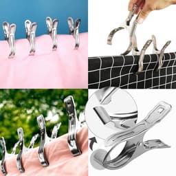 Wasknijpers - Set van 6 strandhanddoekclips van 12 cm - Handdoekclips van roestvrij staal - Wasknijpers - Ophangwasknijpers - Dekenwasknijpers voor zware kleding (zilver) — thumbnail 2