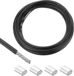 20 meter roestvrijstalen kabel met vinyl coating en aluminium mouwen - voor ophangen droogrek - zwart — thumbnail 1