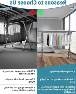 Verstelbaar droogrek van 138 tot 238 cm, groot formaat, opvouwbaar en ruimtebesparend voor binnen en buitengebruik, met 44 windbestendige gaten voor het balkon — thumbnail 4