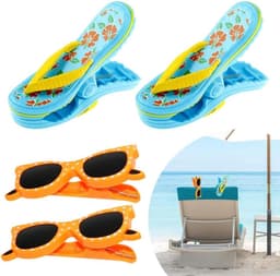 Handdoekclips - Wasknijpers strand - Handdoeken vastzetten - Slipper ontwerp - 4 stuks - Veelkleurig — thumbnail 1