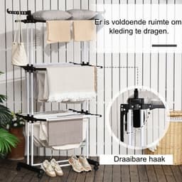 1 stuk - Wasdroogrek - Torenmodel wasdroogrek - Met wielen - 4 lagen - Uitschuifbaar - 73 x 45,5 x 177 cm - Ruimtebesparend wasdroogrek — thumbnail 5