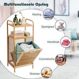 Wasmand Kast - Badkamerkast - Opbergmeubel - Wassorteerder - Kast met Wasmand - Natuurlijk — thumbnail 2