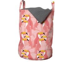 ABAKUHAUS toecan waszak, tropische vogel Hawaii pastel, wasmand met handvatten en trekkoord voor wasserettes, koraalroze