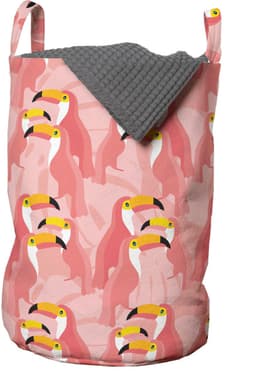 ABAKUHAUS toecan waszak, tropische vogel Hawaii pastel, wasmand met handvatten en trekkoord voor wasserettes, koraalroze — thumbnail 1