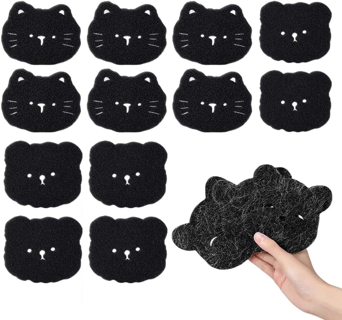 Set van 12 Anti-Pilling & Haarverwijderaar Wasballen - Wasballen Voor Wasmachine - Haarvanger Wasbollen - Wasdrogerballen - Wasbal - Anti haar - Herbruikbare - Kat & Beer Vormig - Huisdierhaar Filter voor Wasmachine - Zwart — afbeelding 1