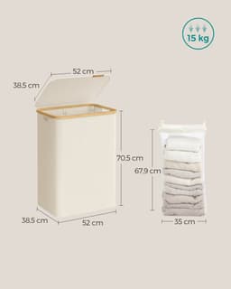 SONGMICS - Wasmand - Wasmand met 2 Vakken - 130L Inhoud - Opvouwbaar met Deksel en Handvatten — thumbnail 2