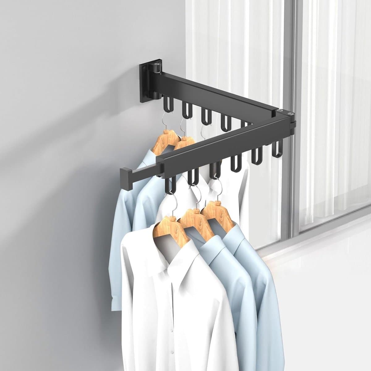 Opvouwbaar Wanddroogrek met Haakjes - Sterke Kledingdroger voor Binnen en Buiten, Ruimtebesparend Droogrek voor Balkon, Badkamer en Slaapkamer — afbeelding 1