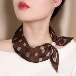 Sjaaltje - Scarf- Accessories - Dames- Bandana's- Halsdoek - Imitatie Zijde- Bruin - Bolletje - Magneet - Parel — thumbnail 2