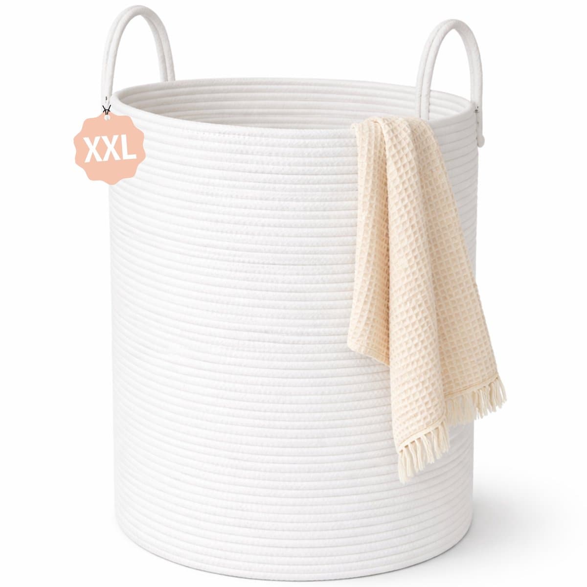 Woning Decor® Wasmand 100L XXL – Katoenen Wasmand – Opbergmand – Wassorteerder – Wit — afbeelding 1