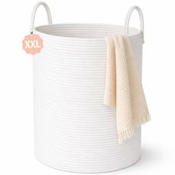 Woning Decor® Wasmand 100L XXL – Katoenen Wasmand – Opbergmand – Wassorteerder – Wit — thumbnail 1