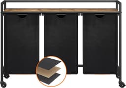 Wasmand Met Wielen 95 Liter 2 Vakken Uitschuifbare Wasmand Met Grote Bovenplank 2 Uitneembare Zakken En Handgrepen Was Sorter Voor Wasruimte Slaapkamer Badkamer Zwart — thumbnail 2