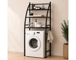 MeubelsvanJoep wasmachine ombouw rek zwart 166 x 65 x 25 cm - Wasmachine rek met opbergruimte zwart - Wasmachine rek bovenlader zwart - Wasmachine rek voorlader zwart - Toilet kast - Wc meubel - Wc kast — afbeelding 1