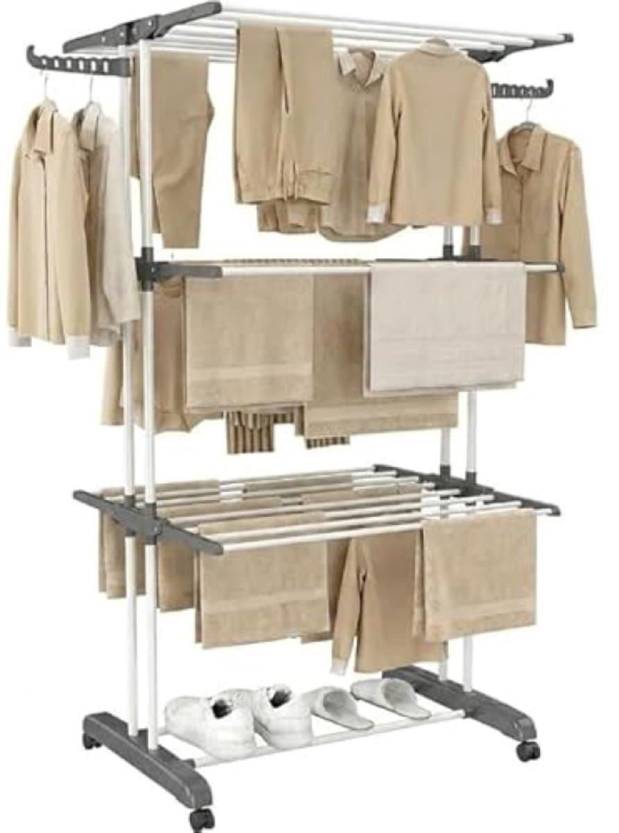 Droogrek - Wasrek - Droogtoren - Wastoren - 3 Lagen - Inklapbaar - 72x50x172 cm - Wit — afbeelding 1