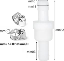 Inline terugslagklep met 2 slangklemmen - 10 mm diameter voor wasmachine, droger, water en luchtgebruik — thumbnail 5