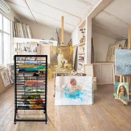 Dailygoods- Fotodroogrek Mobiel met 18 Planken - Vergrendelbare Wielen - Functioneel Design - Opbergoplossing voor Kunstwerken - Afmetingen 42 x 30 x 77 cm - Droogrek — thumbnail 5